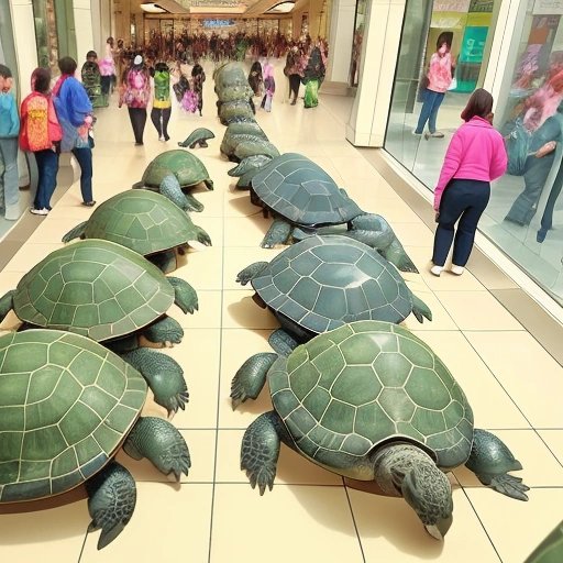 Crowd of turtles taking over a mall