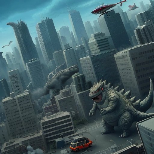 Tiny Godzilla in negative-sized city