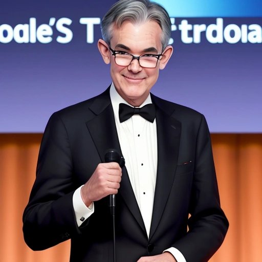 Jerome Powell grinning on stage at the gala
