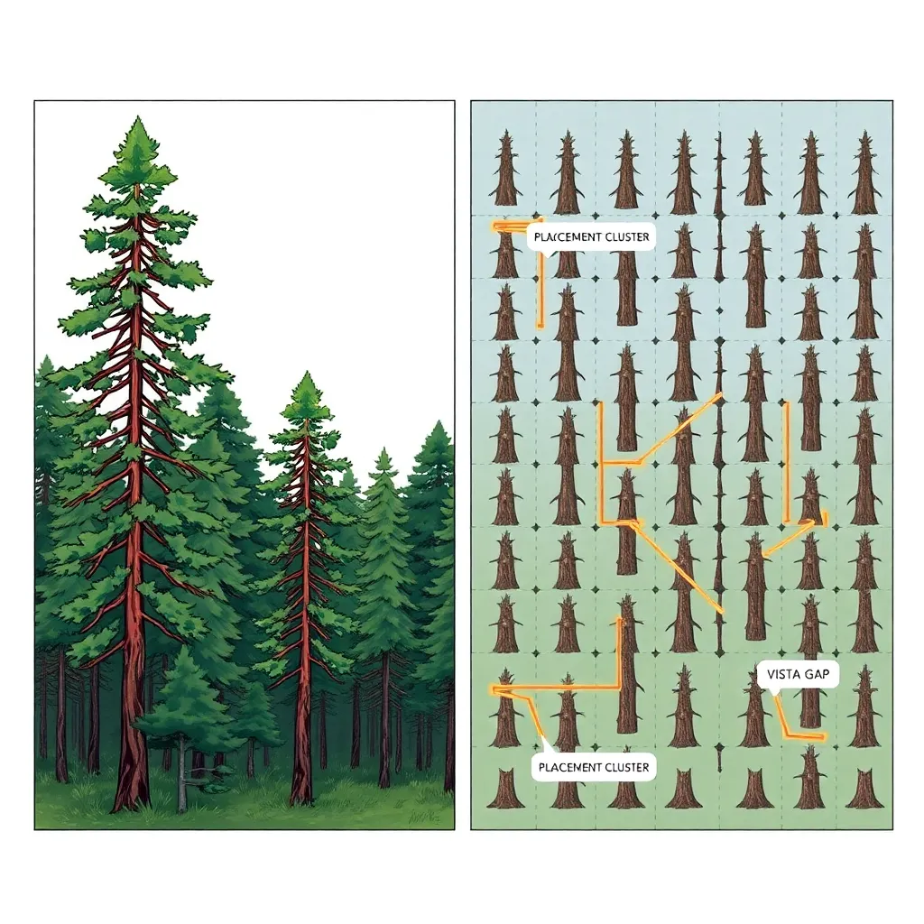 Seeing the seams: repeating triangle of pines