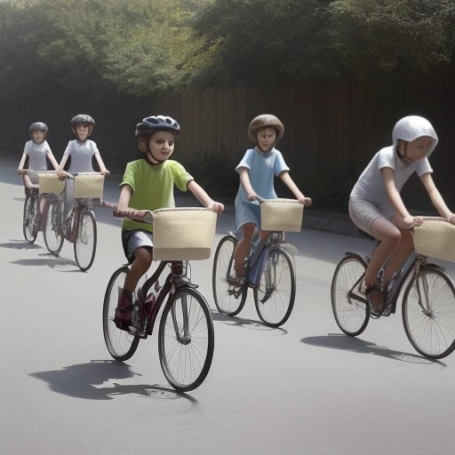 Children wearing tinfoil hats riding bicycles