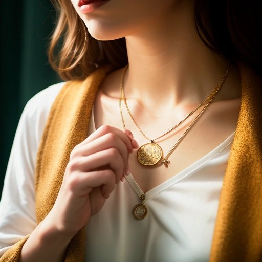 Holding a lucky charm necklace with a number 7 pendant