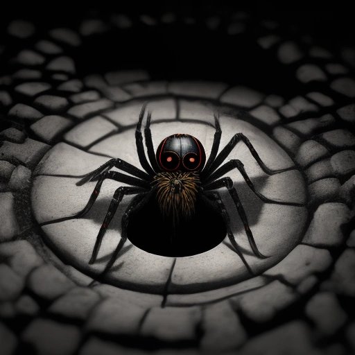 Giant spider crawling out of a manhole