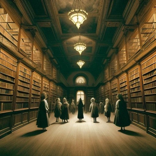 Tourists exploring haunted library
