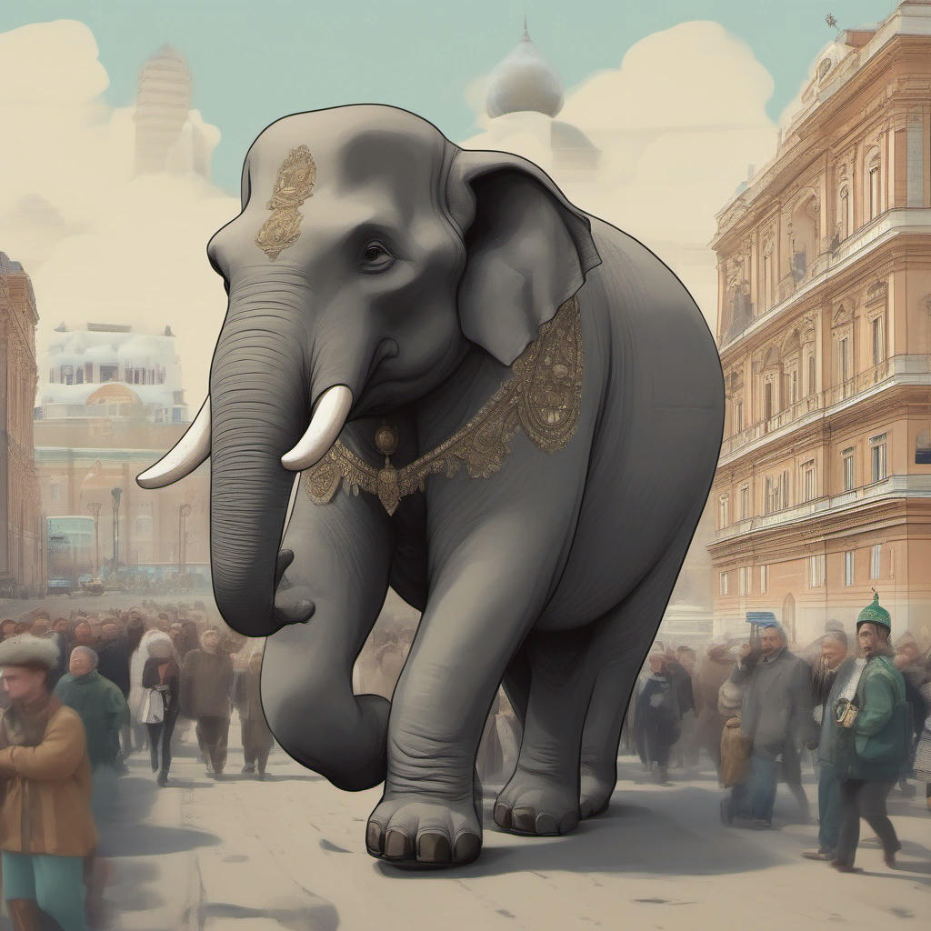 The famed Russian elephant, Sergei, strolling through a city.