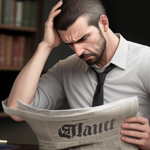 Frustrated man with a Wibble newspaper