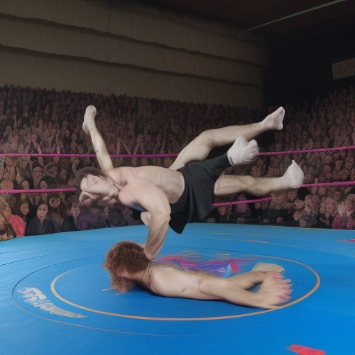 Zoran performing a wrestling move in a yoga studio