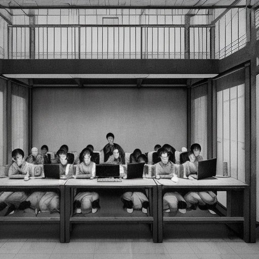 Chinese prisoners working on laptops in cells