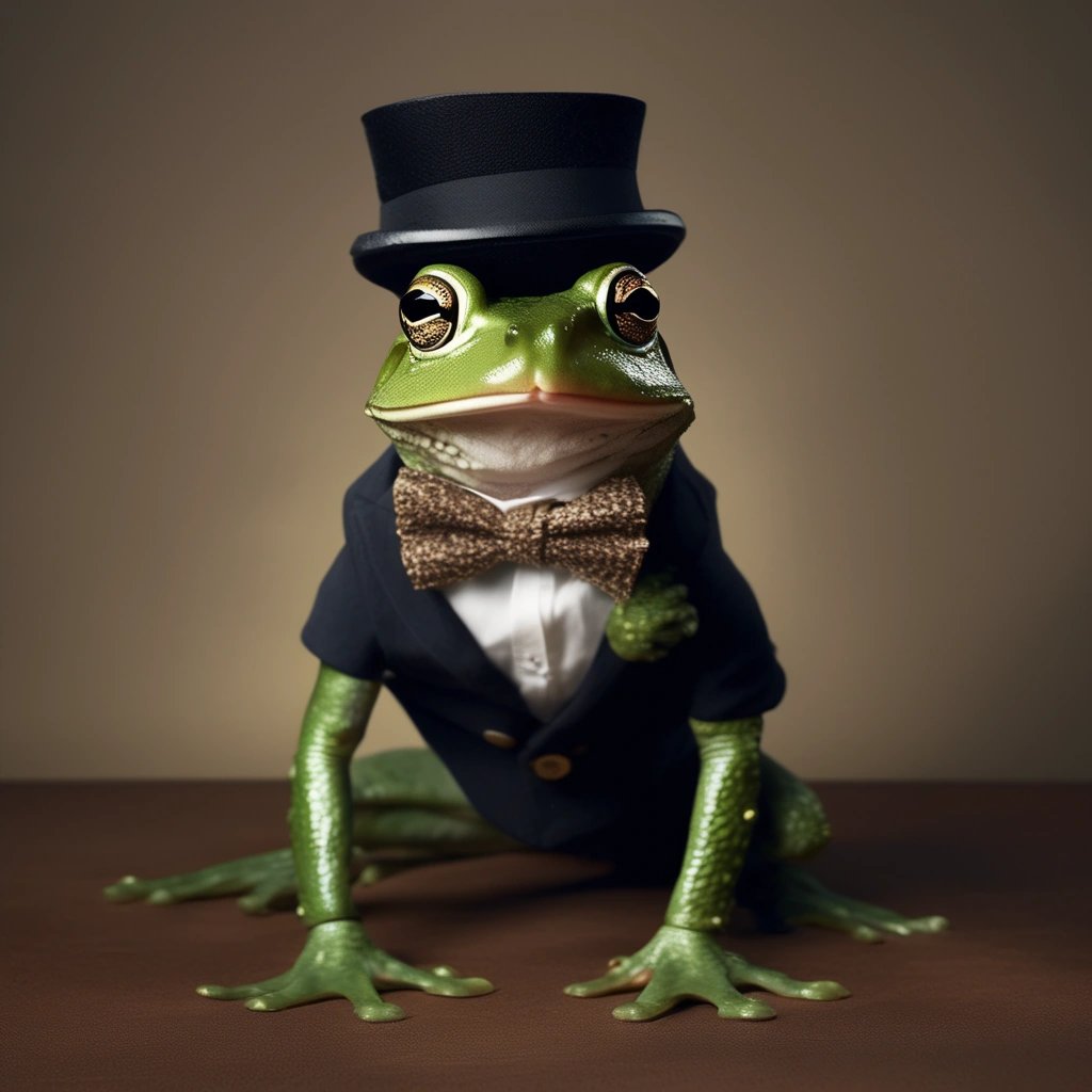 Pet frog wearing a stylish top hat