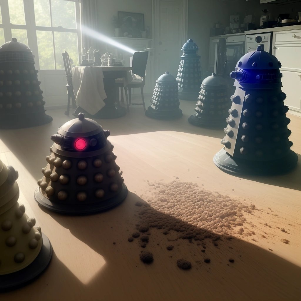Daleks destroying dust mites in a household