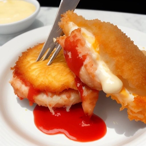 Fork piercing through chicken Parmesan cutlet