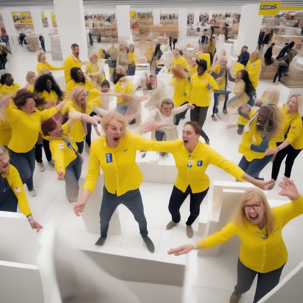 IKEA staff helping shoppers out of the labyrinth