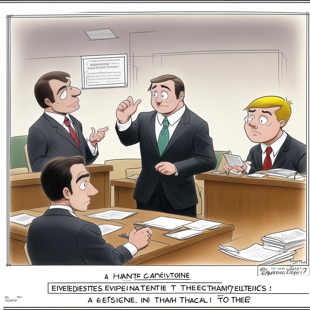 Courtroom scene with the man and his lawyers