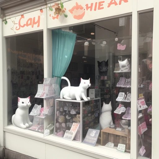 Display of cat-themed merchandise in a local shop