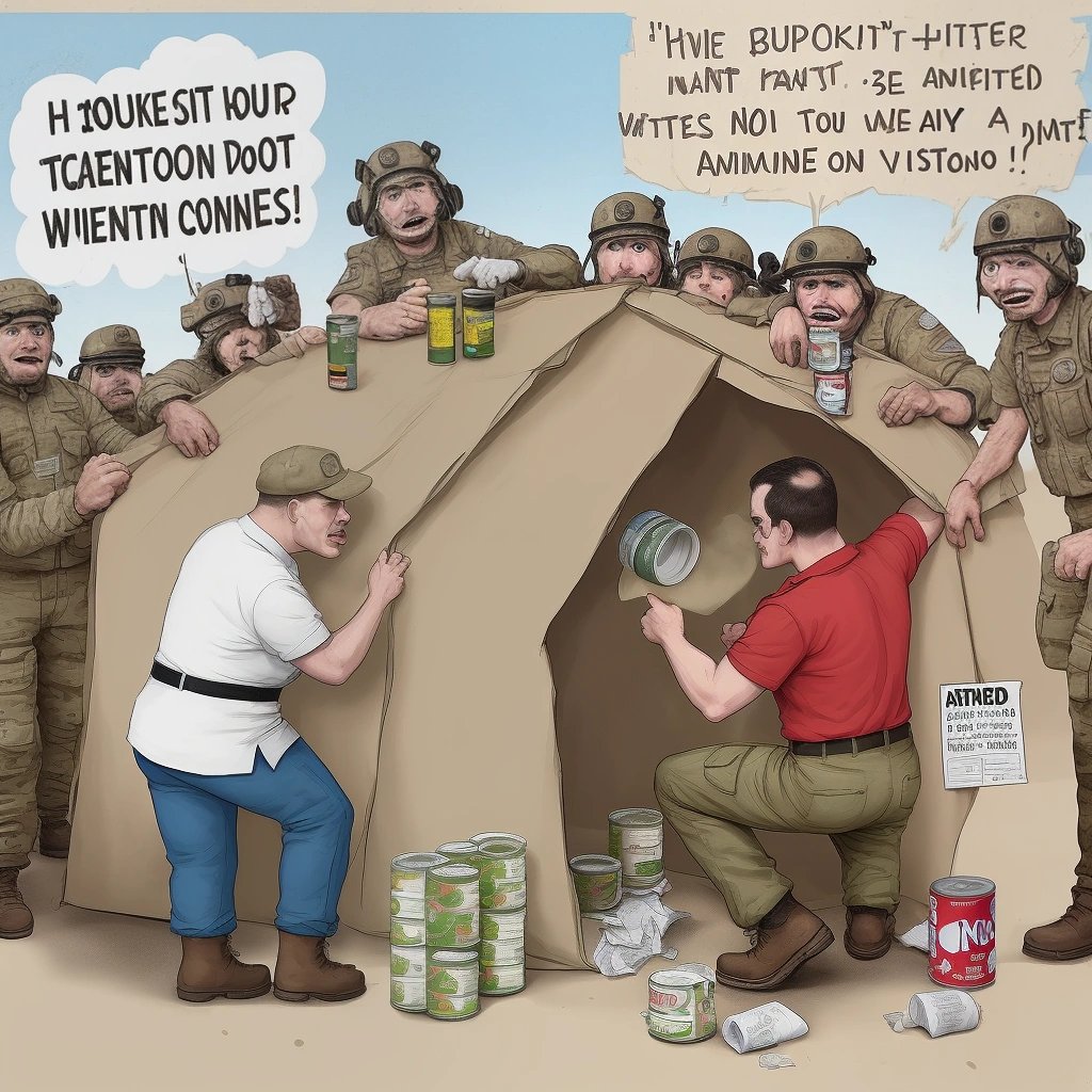 Panicked civilians building fort against aliens
