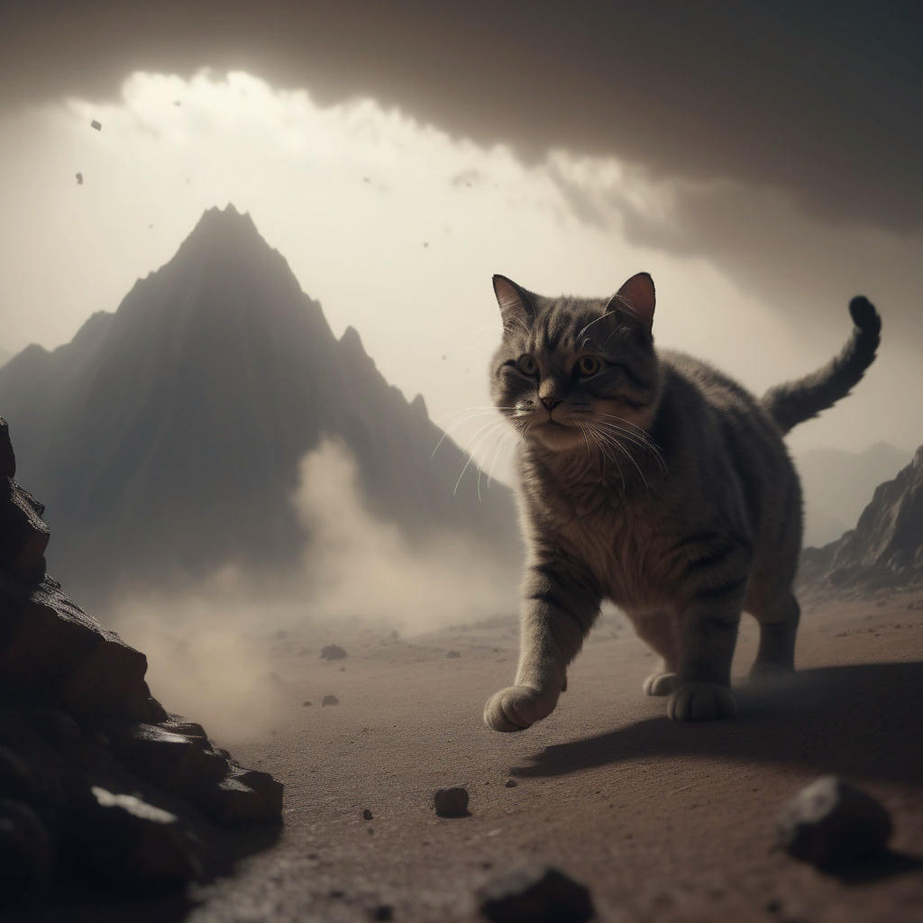 Cat pushing a mountain