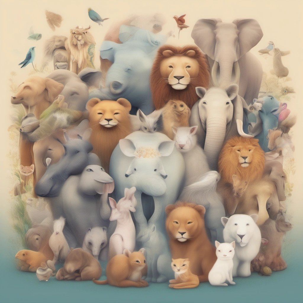 Animals kneeling together in harmony