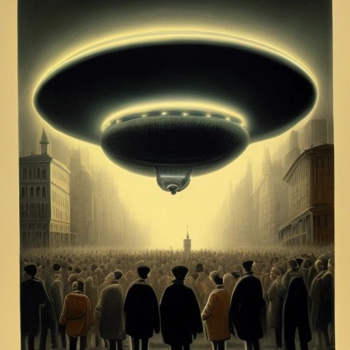UFO landing in a city