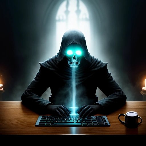 Ghostly figure on computer