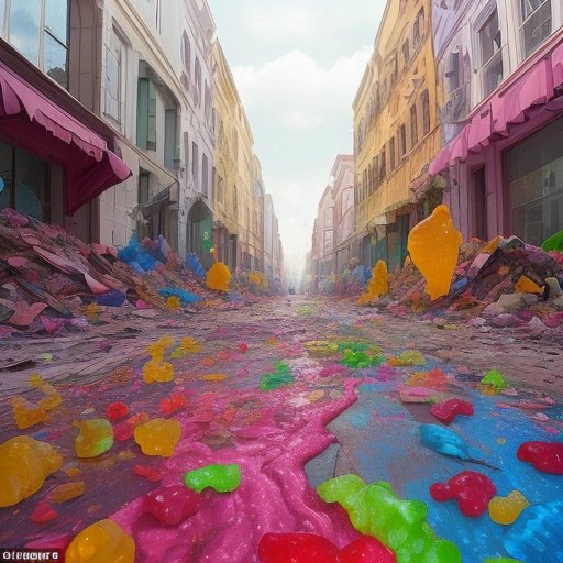 Street covered in chewed-up gummy bears