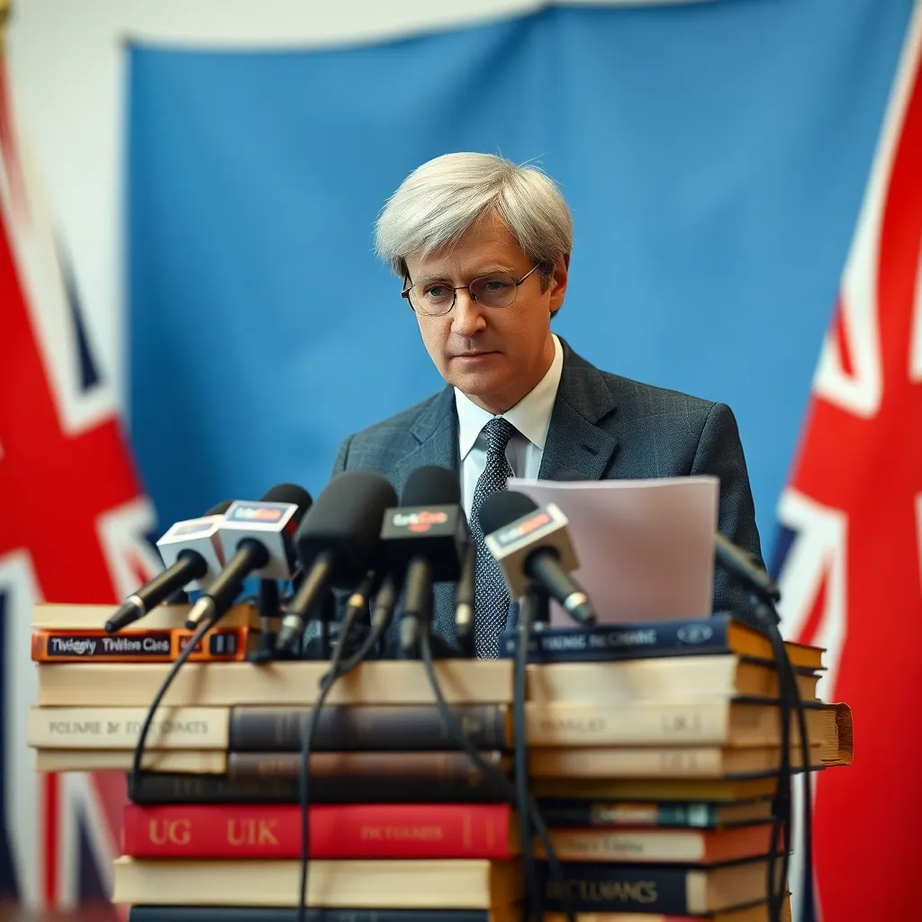 Prime Minister’s emergency address on a podium of thesauruses