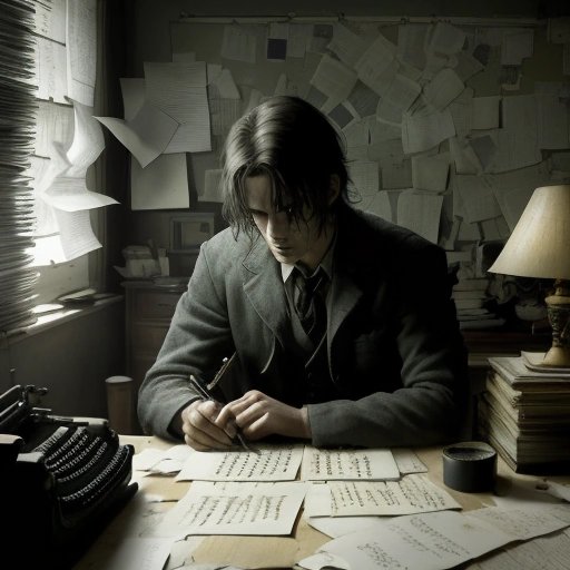 Character at typewriter