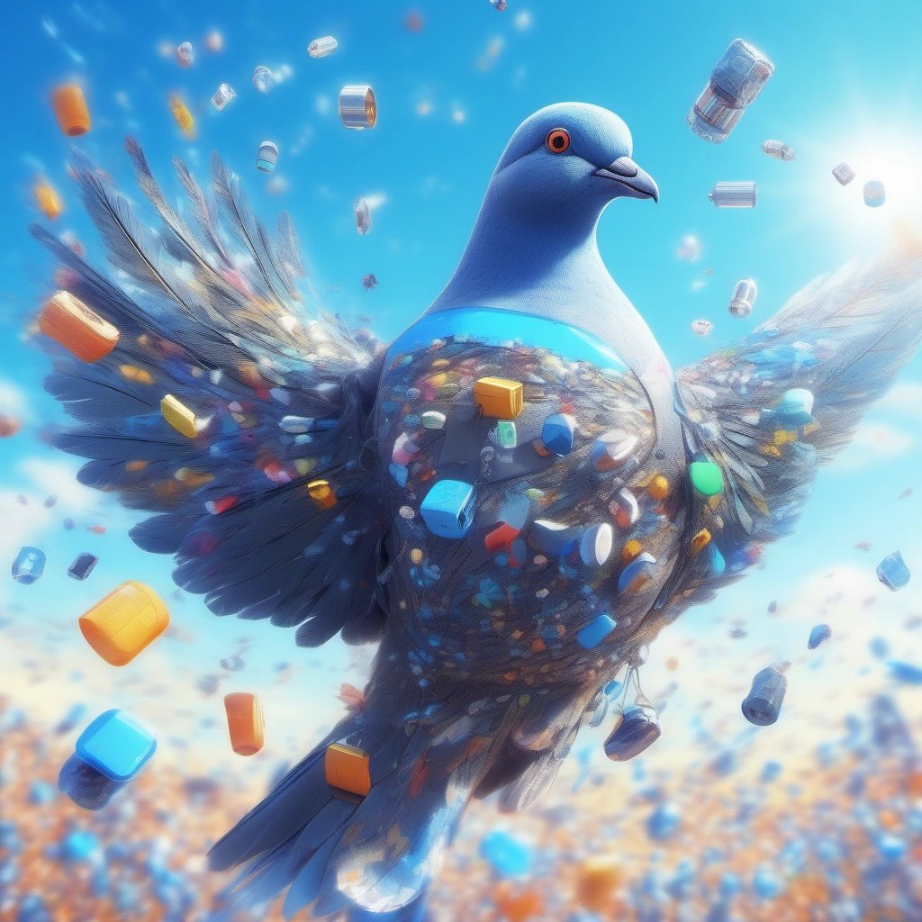 Pigeon with data capsules flying
