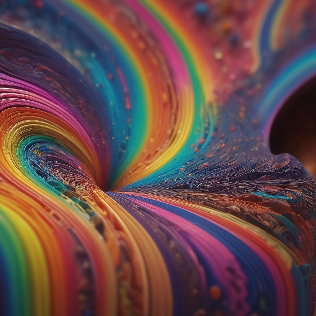 A close-up shot of a bazonga, sliced in half to reveal its vibrant, rainbow-colored interior, with intricate, swirling patterns, reminiscent of a psychedelic art piece, 4k, highly detailed, trending on cgsociety