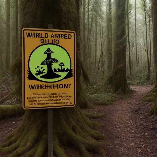 Sign warning against mushroom foraging with a comical picture