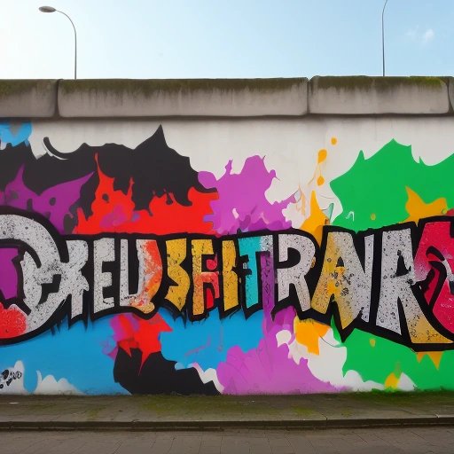 Street art mural depicting fall of Berlin Wall