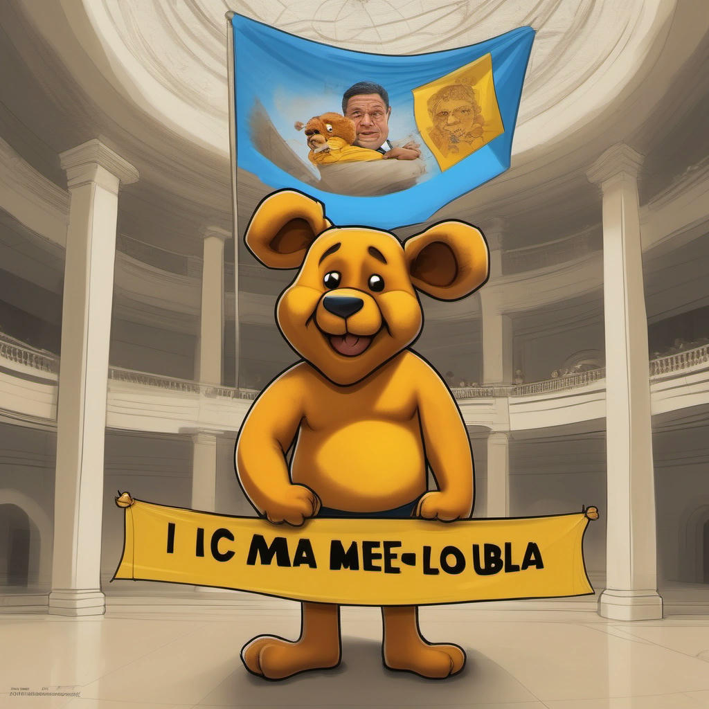 Winnie-the-Poo holding a sign that says 'I'm Winnie, not Lula'.