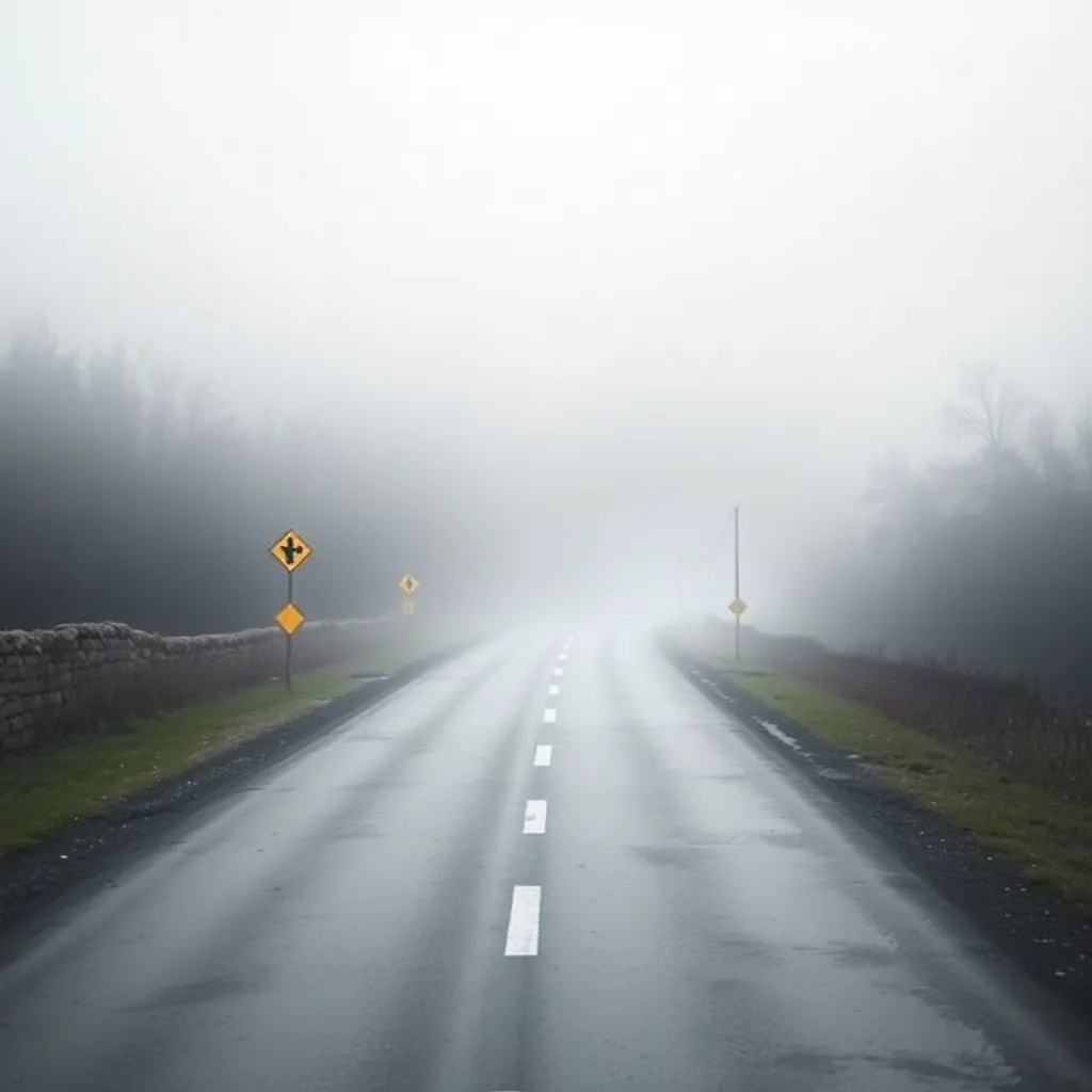 A conceptual representation of a non-existent road leading into a white mist, no asphalt, no signs, just the idea of a path in a void, surrealism