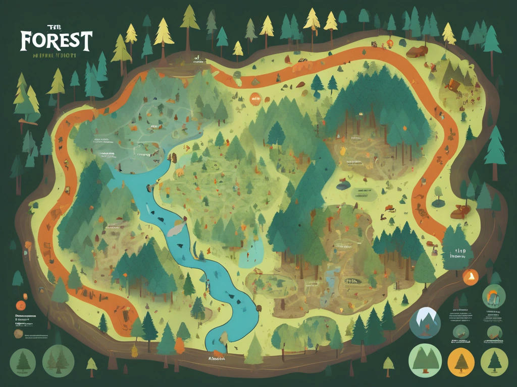 A map of the forest, with characters and locations marked in different colors