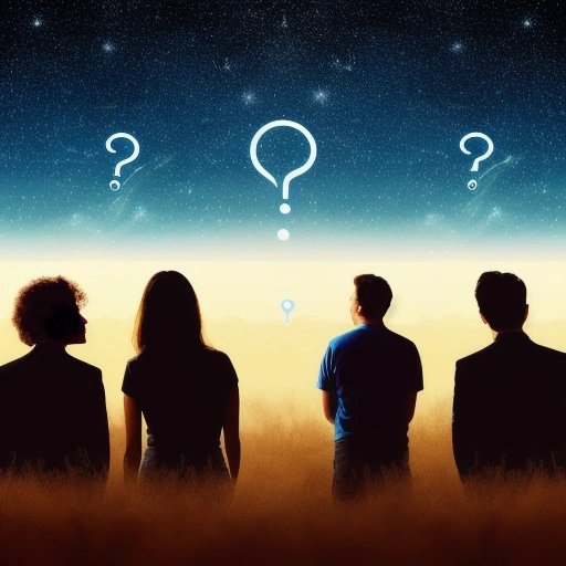 People looking up at the sky with question marks