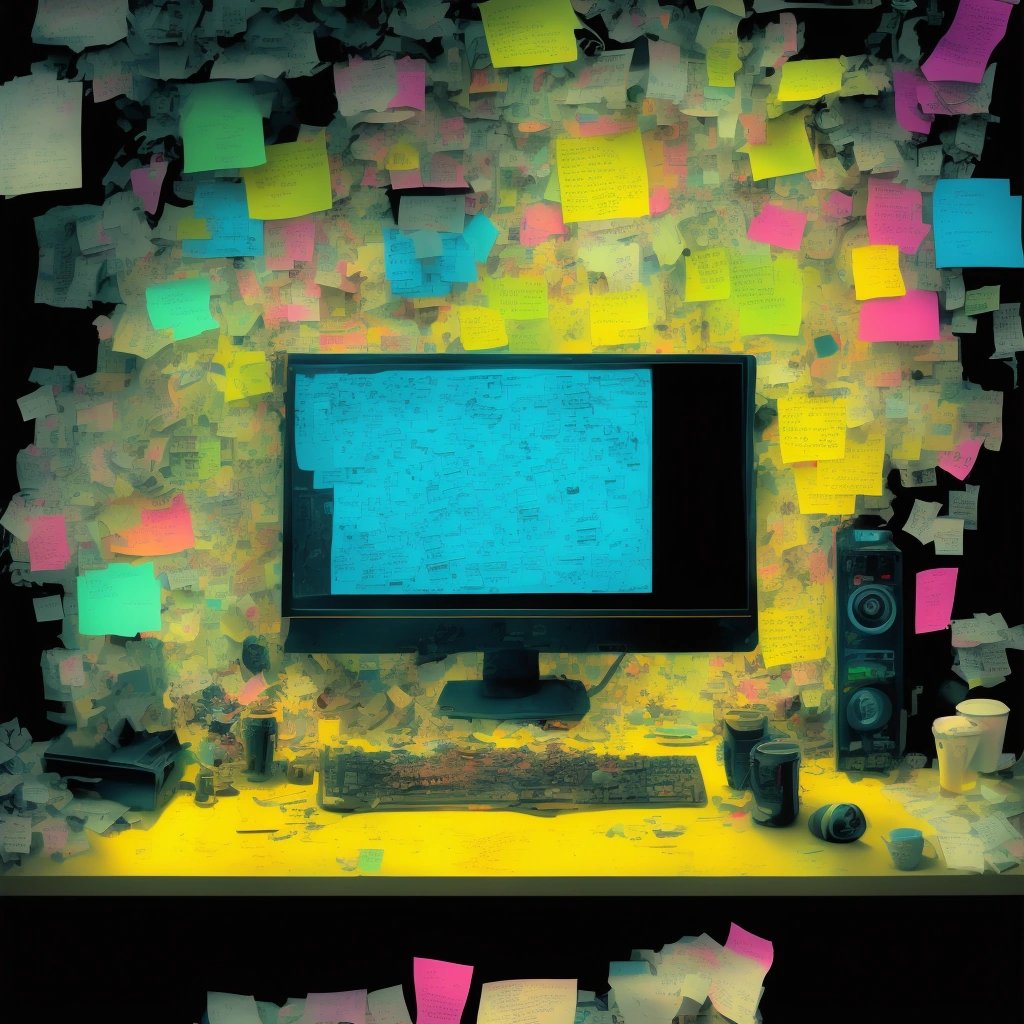 Programmer's chaotic workspace