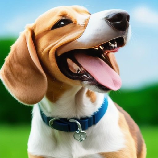 Beagle with big brain chewing on a bone