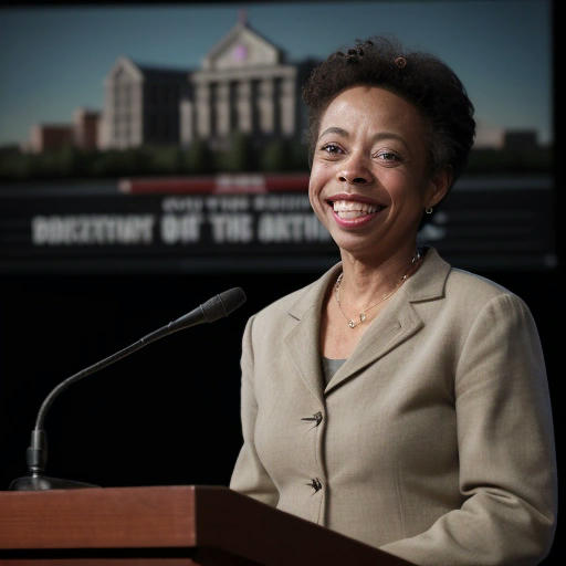 Moderator Lynne Thigpen smiling at the podium