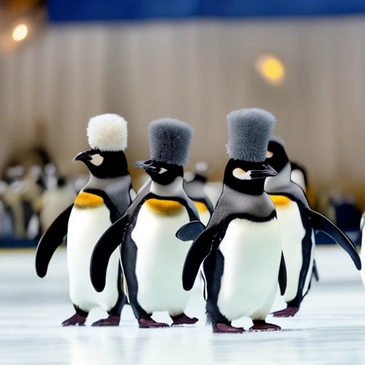 Penguins wearing tutus and top hats