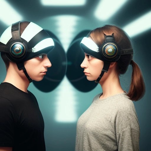 Two people wearing Eye-Stabilizing Headgear having a staring contest