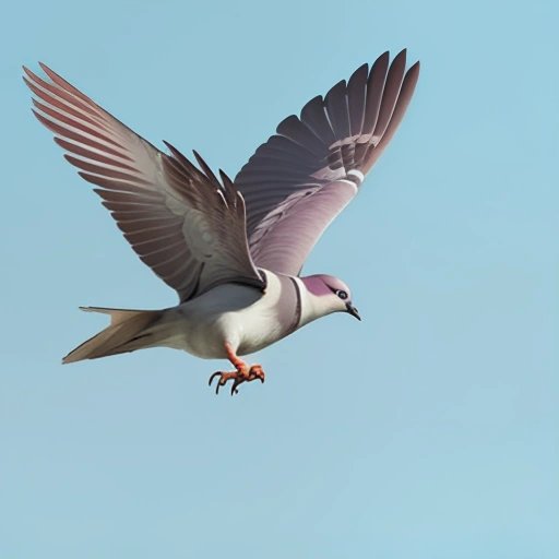 Triumphant wood pigeon soaring in the sky