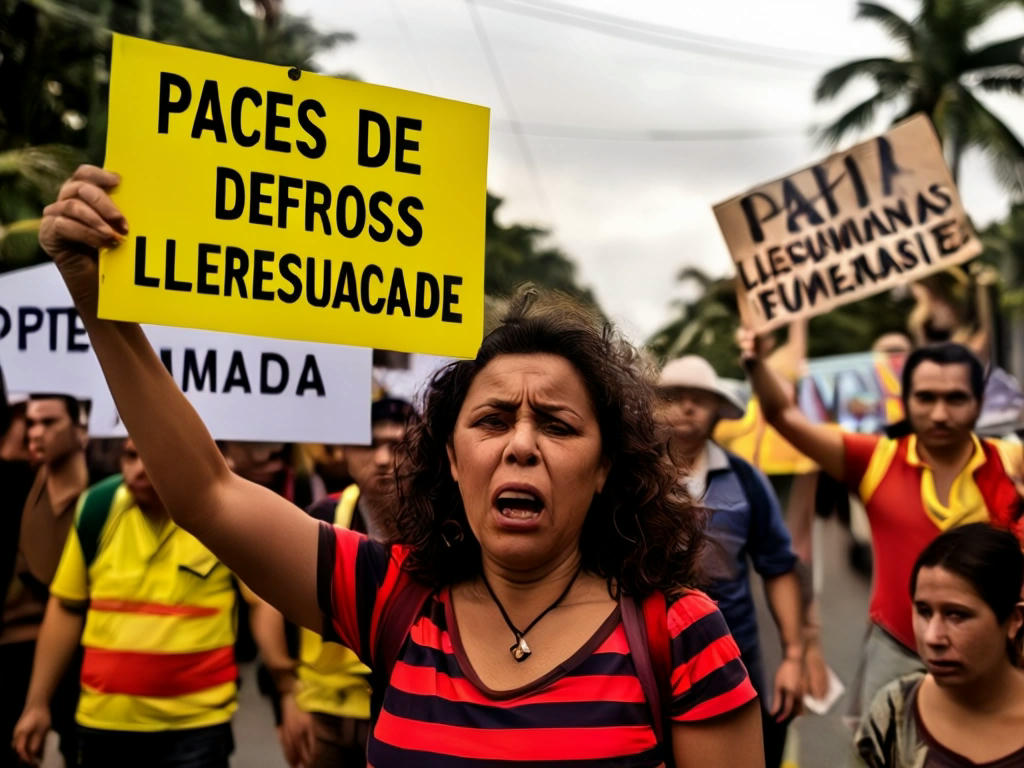 manifestação pacífica em defesa dos direitos humanos e da liberdade de expressão, com pessoas segurando cartazes e bandeiras