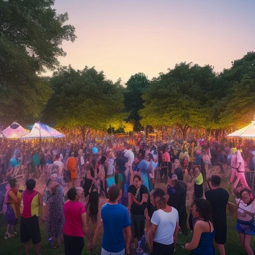 Group of people de-stressing and dancing together in a park