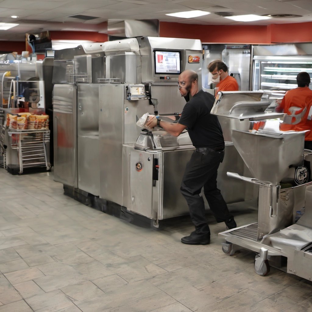 Homem enche galão no Burger King