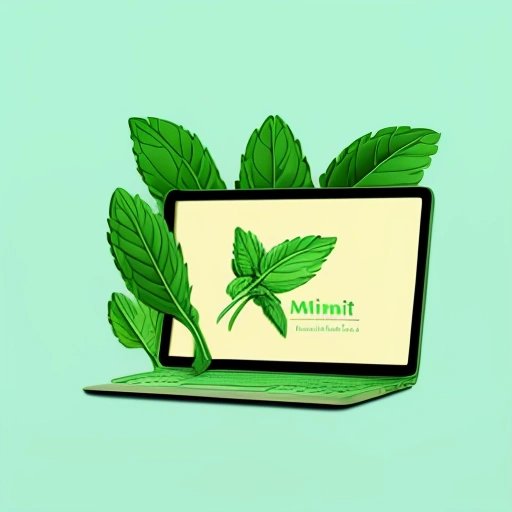 Mint leaf with laptop