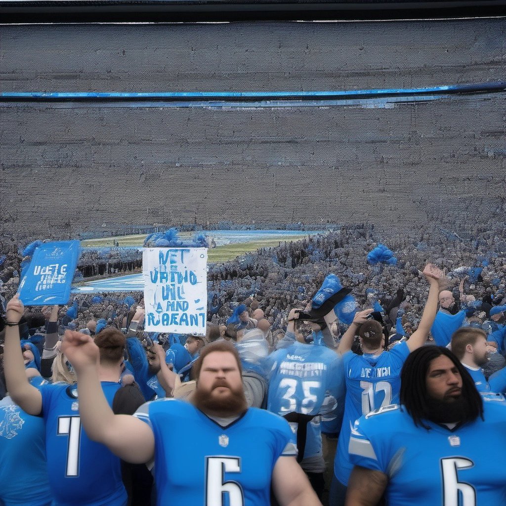 Detroit Lions fans gathering at the stadium