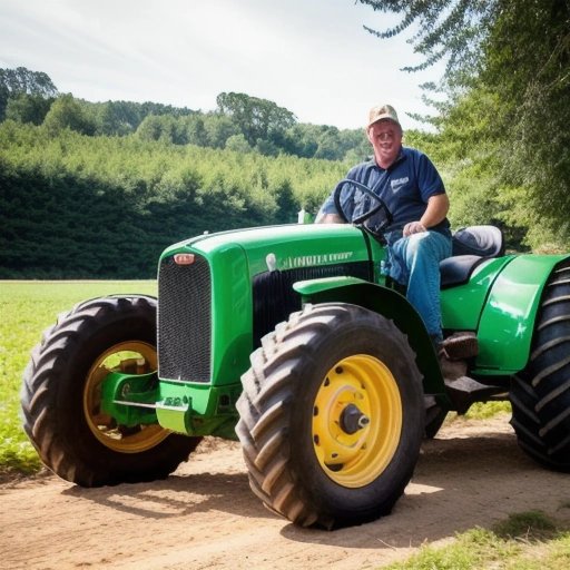 Grinning farmer driving the Bugatti Farm Tractor