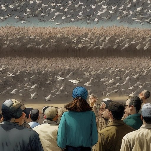 Pigeons gathering around Orly Weinerman during a speech
