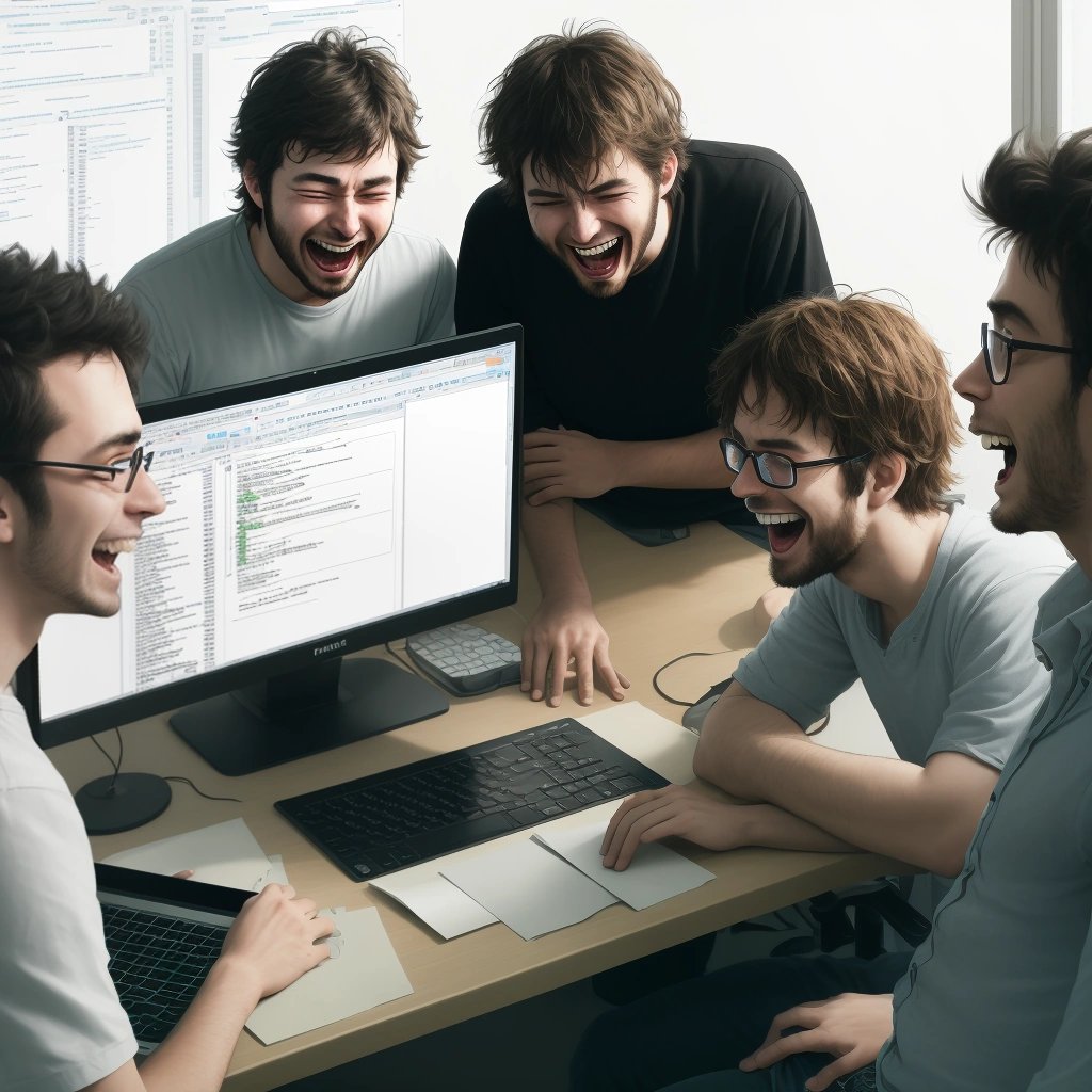 Developers laughing and scratching their heads