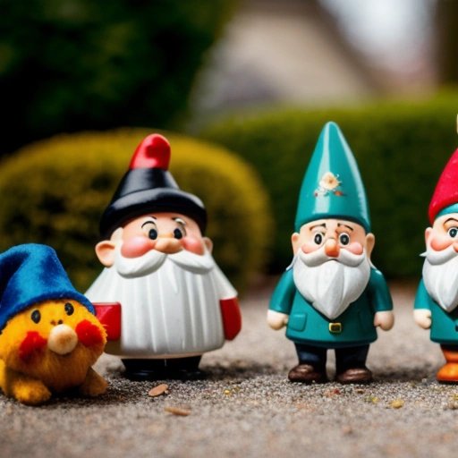 Broken gnome collection with toy animals mourning