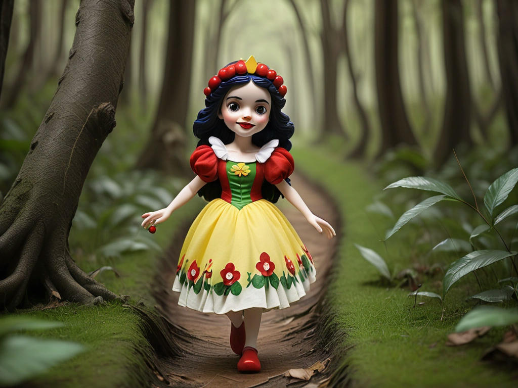 Branca de Neve caminhando sozinha em busca de um novo começo